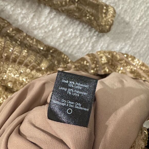Dress the Population Gold Long Sleeve Sequin Dress holiday new years stretchy-M - Picture 8 of 11
